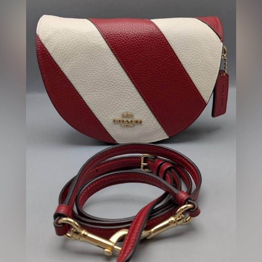 Coach Chalk and Ruby  Ellen Pebble leather Crossbody Bag with Gold Accents